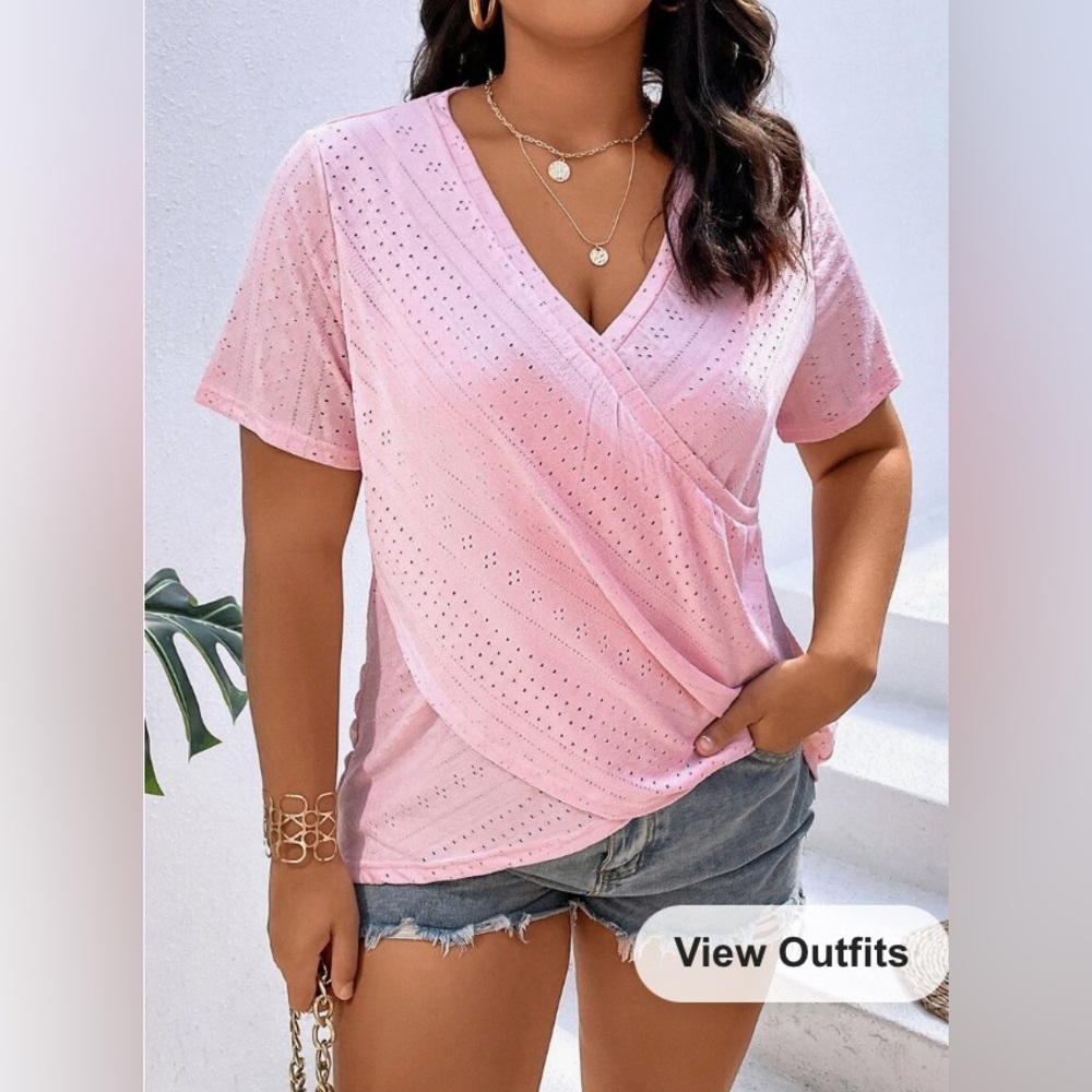 Shein Plus Eyelet Embroidery Wrap Cross Tee - NWOT